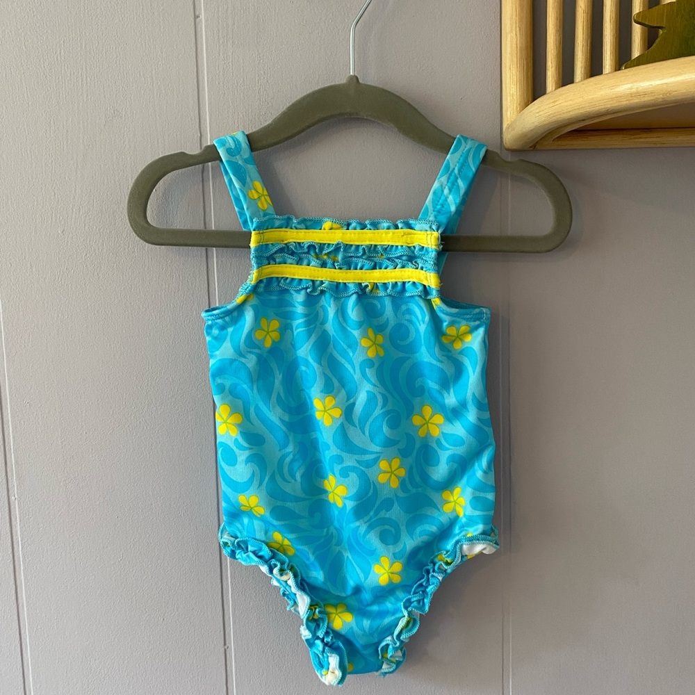 Sugar Cookies Blue and Yellow Floral Kids Swimsuit